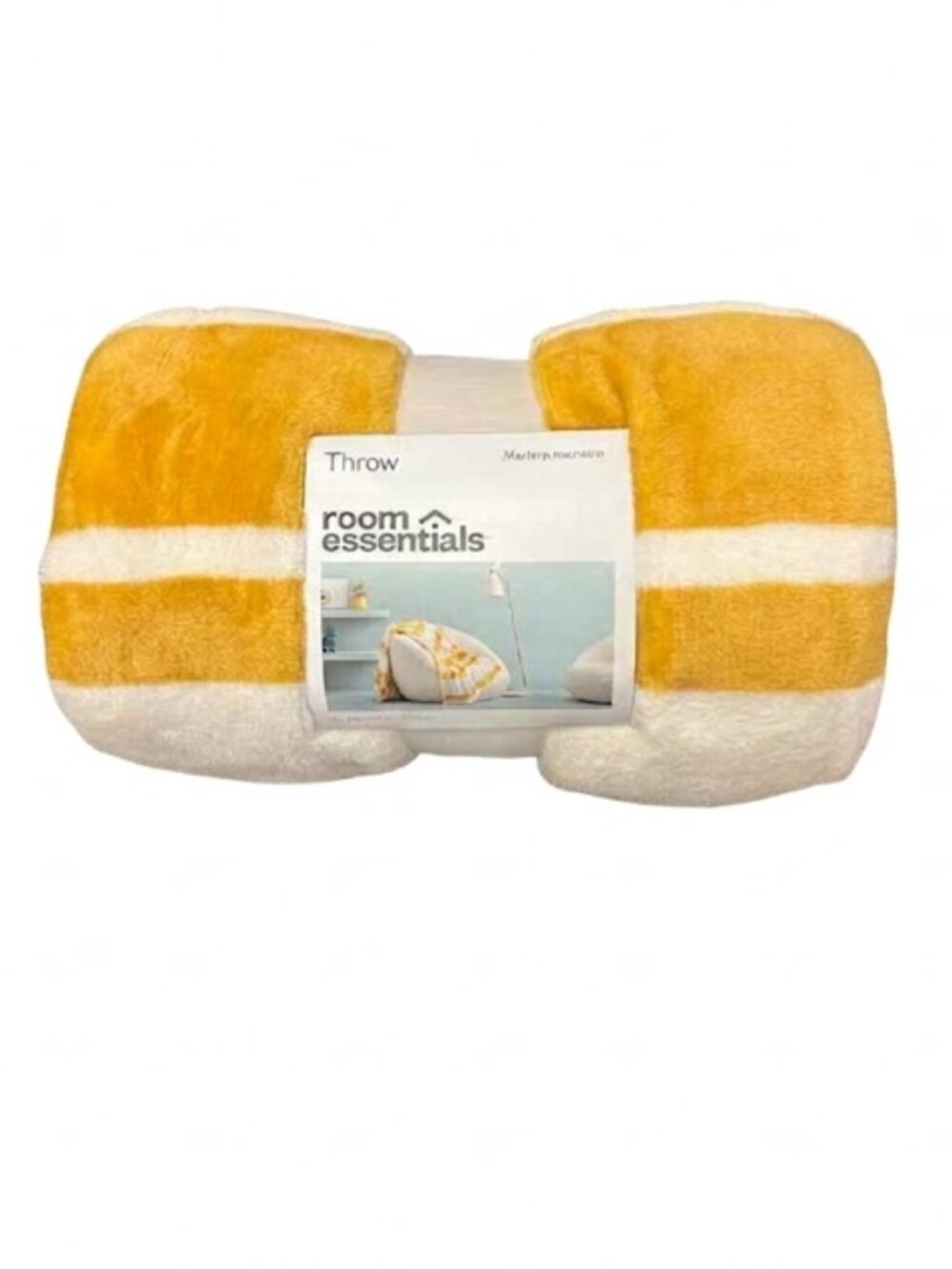 🌟 NWT Room Essentials Gold & White Striped Plush Throw Blanket 50x60 🌟